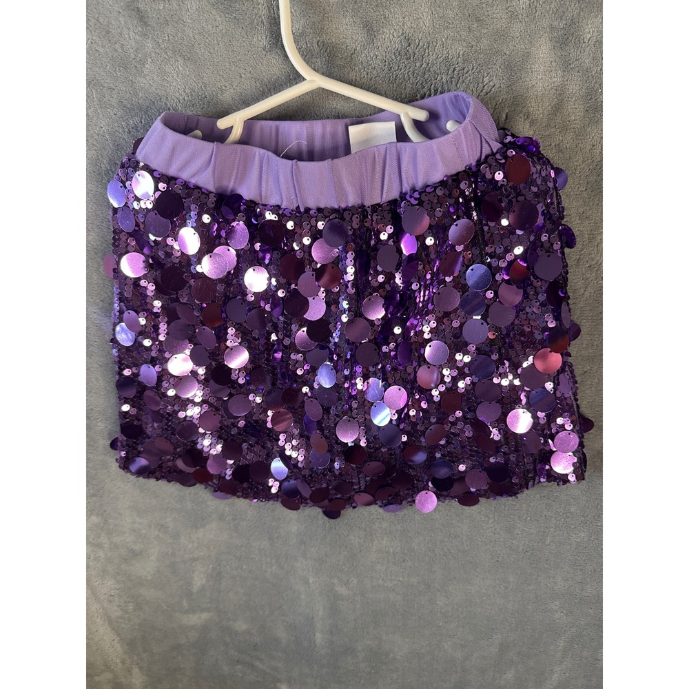 Welaken Girls Purple Sequin Skort Size 6-7Y Elastic Waist Dance Cheer Sparkle